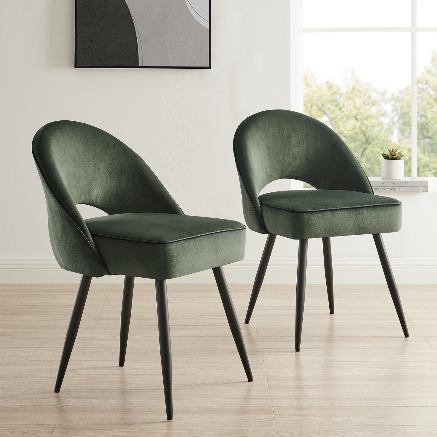Ensemble de 2 chaises de salle à manger Oakley en velours vert foncé avec passepoil contrasté