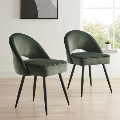 Ensemble de 2 chaises de salle à manger Oakley en velours vert foncé avec passepoil contrasté