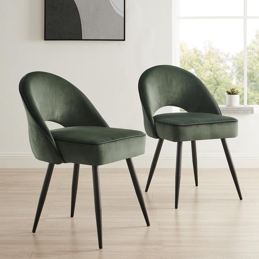 Ensemble de 2 chaises de salle à manger Oakley en velours vert foncé avec passepoil contrasté