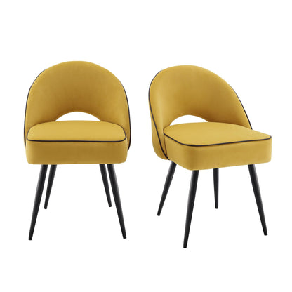 Ensemble de 2 chaises de salle à manger Oakley en velours jaune moutarde avec passepoil