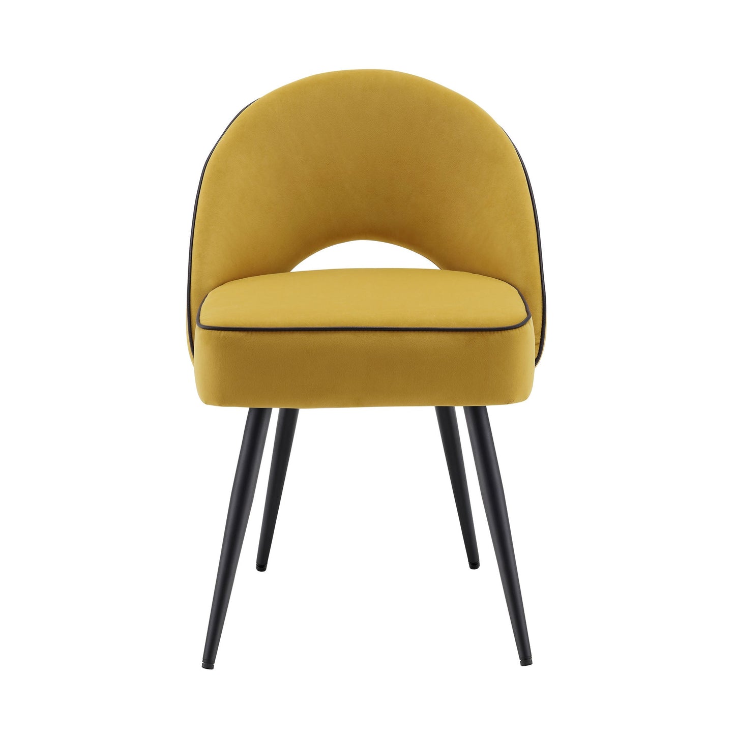 Ensemble de 2 chaises de salle à manger Oakley en velours jaune moutarde avec passepoil