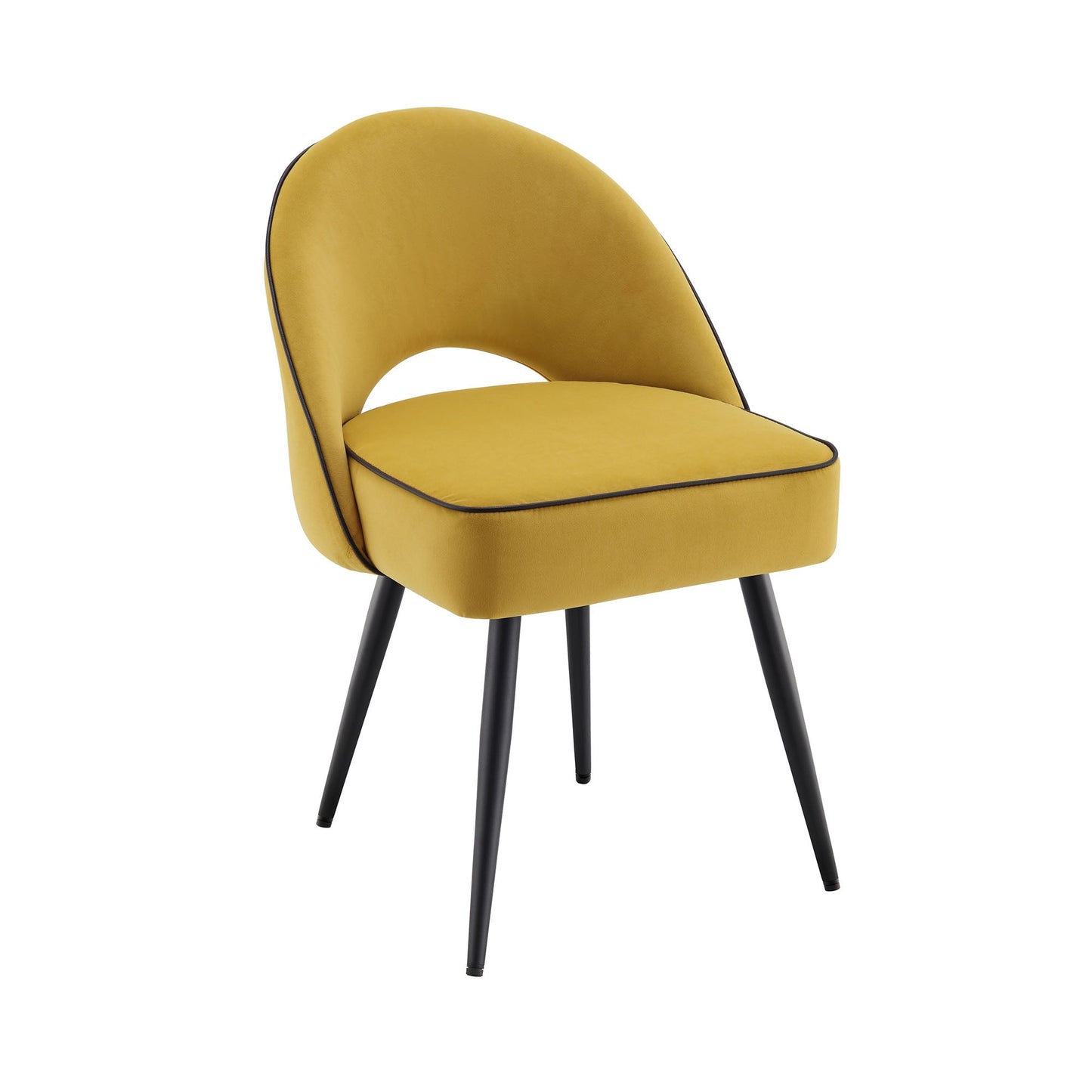 Ensemble de 2 chaises de salle à manger Oakley en velours jaune moutarde avec passepoil