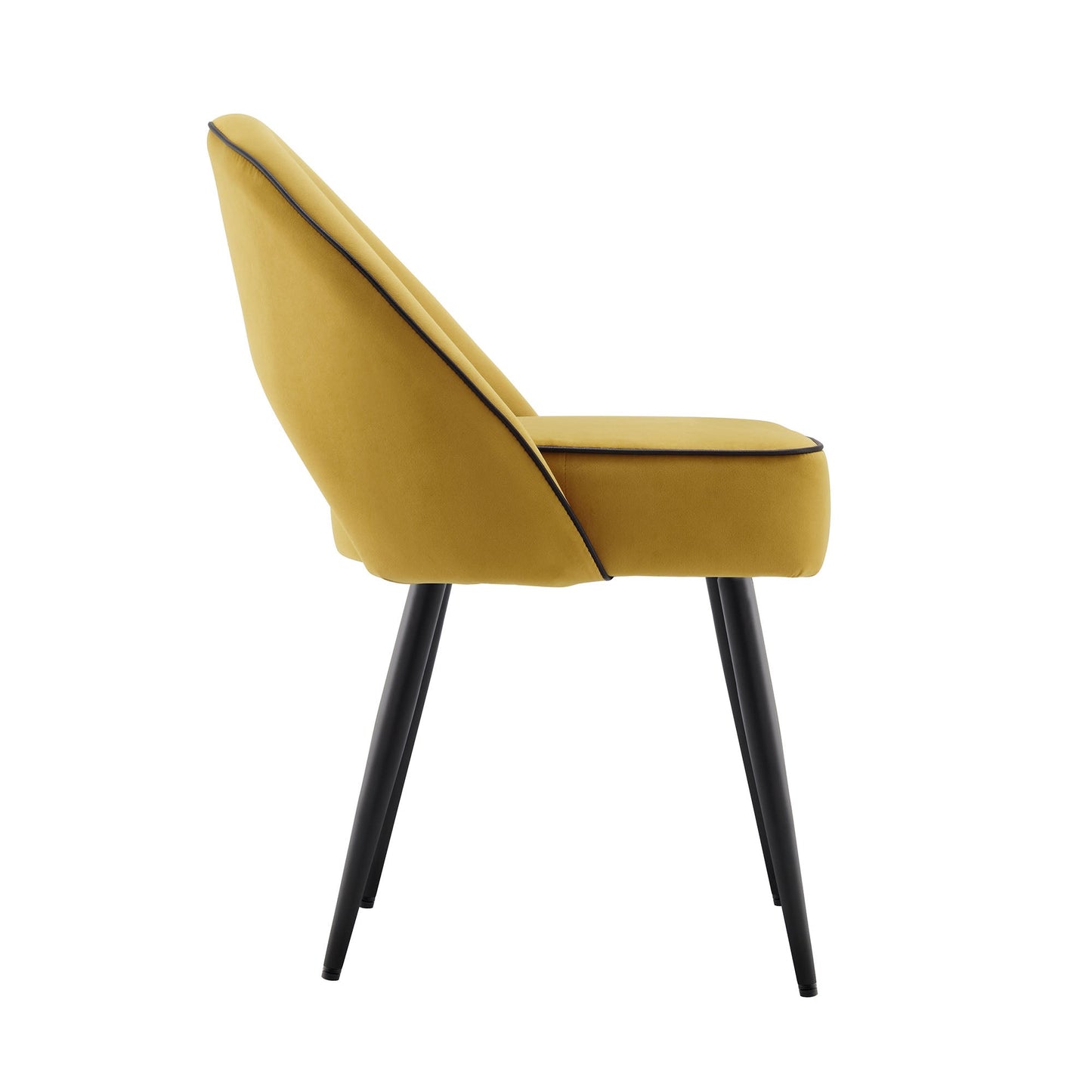 Ensemble de 2 chaises de salle à manger Oakley en velours jaune moutarde avec passepoil