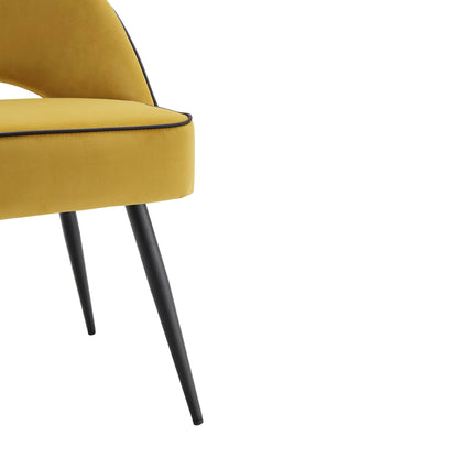 Ensemble de 2 chaises de salle à manger Oakley en velours jaune moutarde avec passepoil