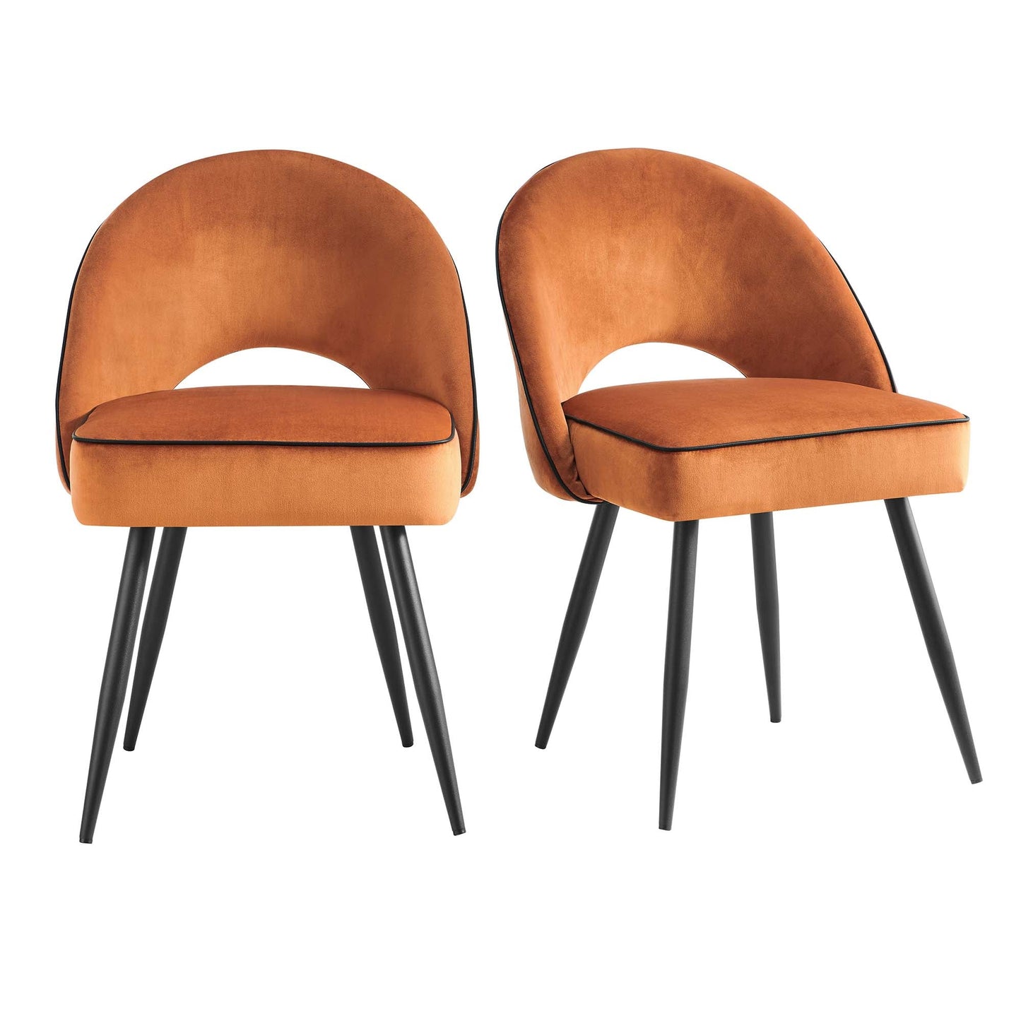 Ensemble de 2 chaises de salle à manger Oakley en velours orange avec passepoil contrasté