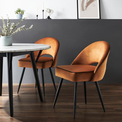 Ensemble de 2 chaises de salle à manger Oakley en velours orange avec passepoil contrasté