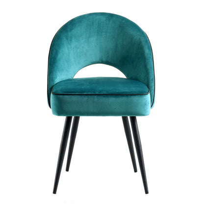 Ensemble de 2 chaises de salle à manger Oakley en velours bleu sarcelle avec passepoil contrasté