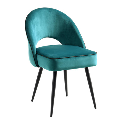 Ensemble de 2 chaises de salle à manger Oakley en velours bleu sarcelle avec passepoil contrasté