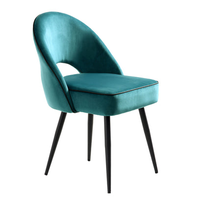 Ensemble de 2 chaises de salle à manger Oakley en velours bleu sarcelle avec passepoil contrasté