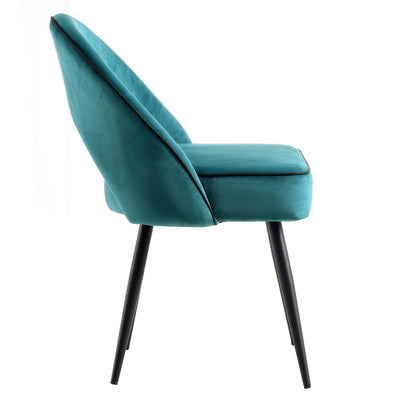 Ensemble de 2 chaises de salle à manger Oakley en velours bleu sarcelle avec passepoil contrasté