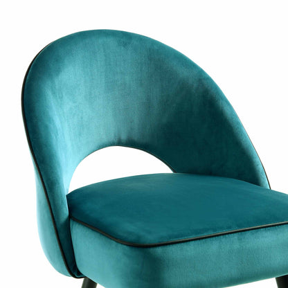 Ensemble de 2 chaises de salle à manger Oakley en velours bleu sarcelle avec passepoil contrasté