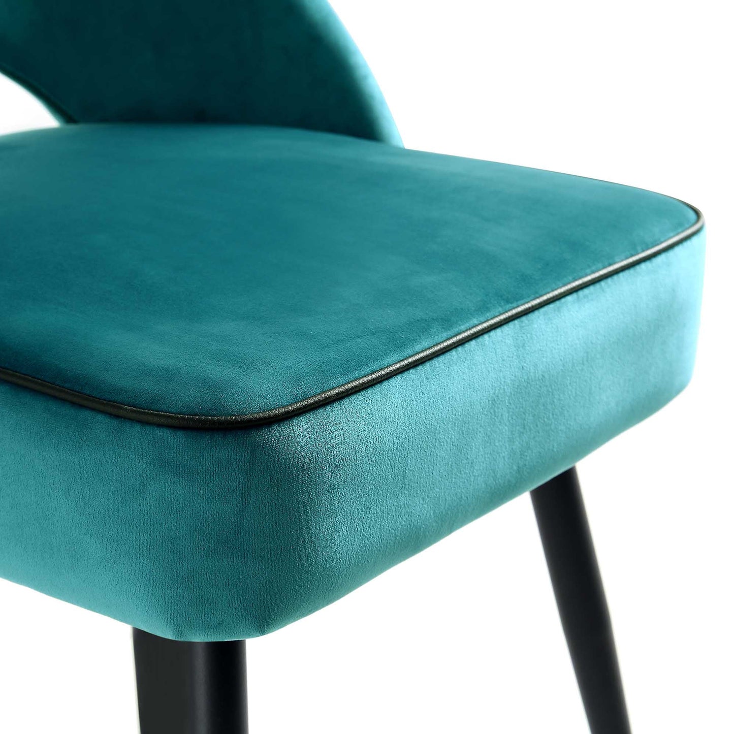 Ensemble de 2 chaises de salle à manger Oakley en velours bleu sarcelle avec passepoil contrasté