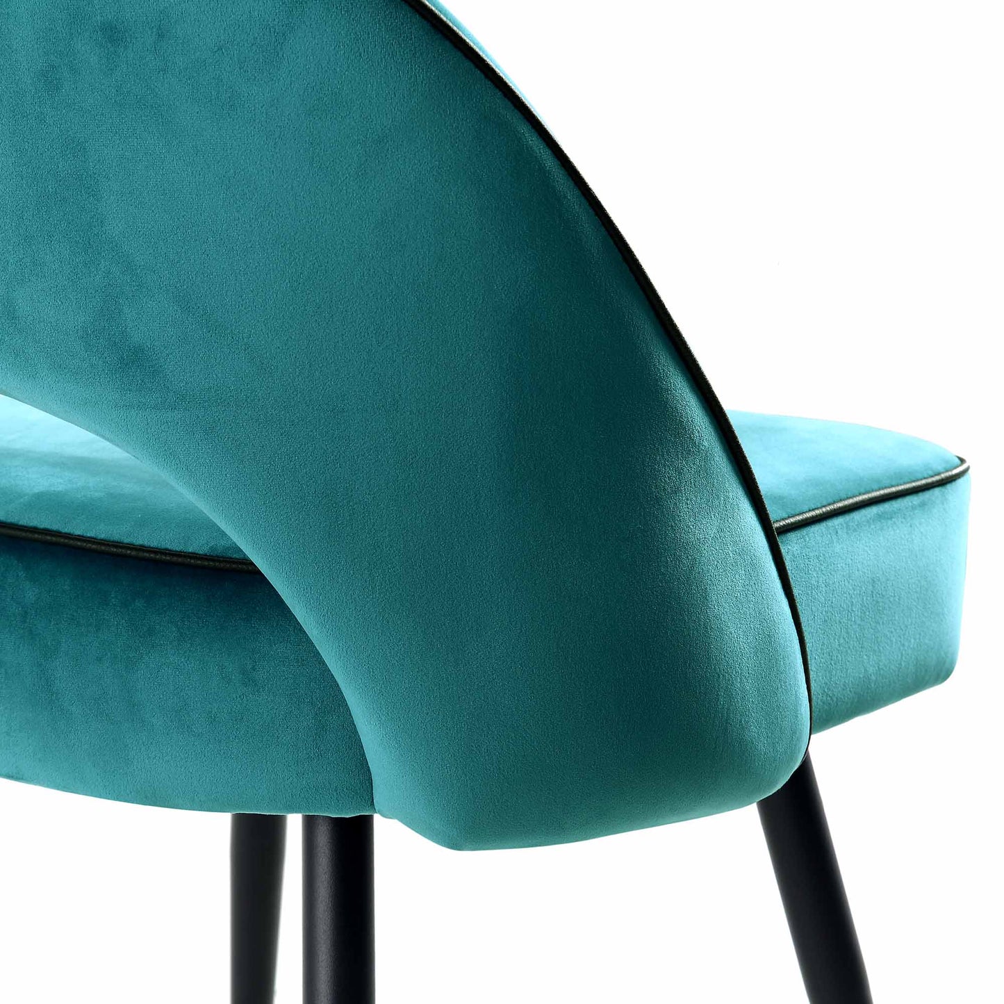 Ensemble de 2 chaises de salle à manger Oakley en velours bleu sarcelle avec passepoil contrasté