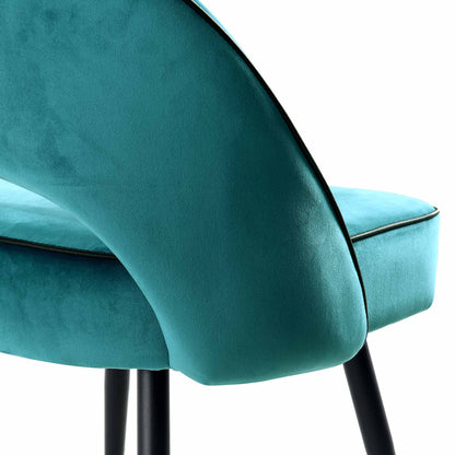 Ensemble de 2 chaises de salle à manger Oakley en velours bleu sarcelle avec passepoil contrasté