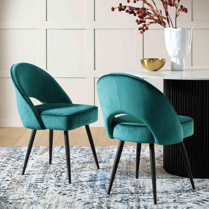 Ensemble de 2 chaises de salle à manger Oakley en velours bleu sarcelle avec passepoil contrasté