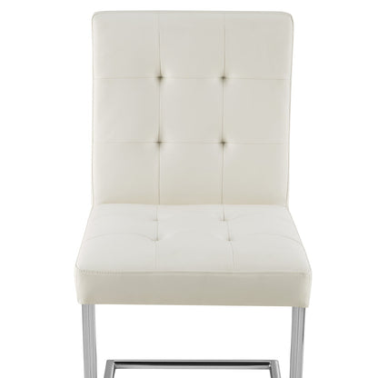 Lot de 2 chaises de salle à manger Keyston en similicuir blanc crème avec pieds chromés