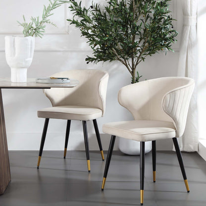Ensemble de 2 chaises de salle à manger Carver rembourrées en velours champagne Langham