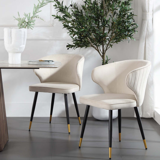 Ensemble de 2 chaises de salle à manger Carver rembourrées en velours champagne Langham