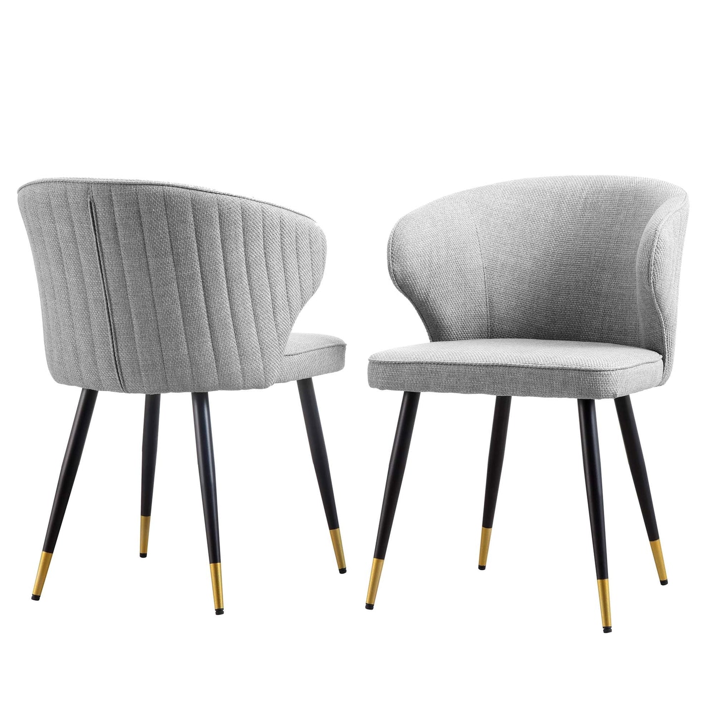 Ensemble de 2 chaises de salle à manger Carver en tissu tissé gris avec dossier cannelé Langham