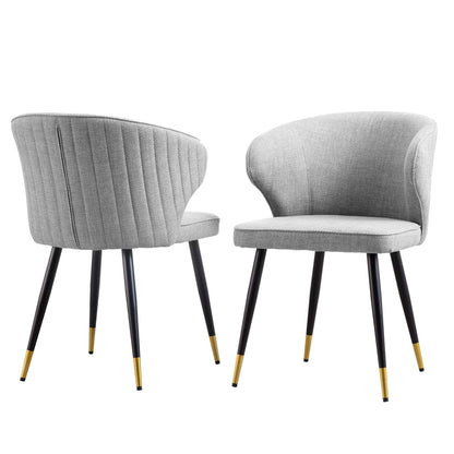 Ensemble de 2 chaises de salle à manger Carver en tissu tissé gris avec dossier cannelé Langham