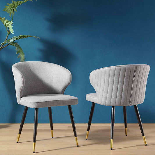 Ensemble de 2 chaises de salle à manger Carver en tissu tissé gris avec dossier cannelé Langham