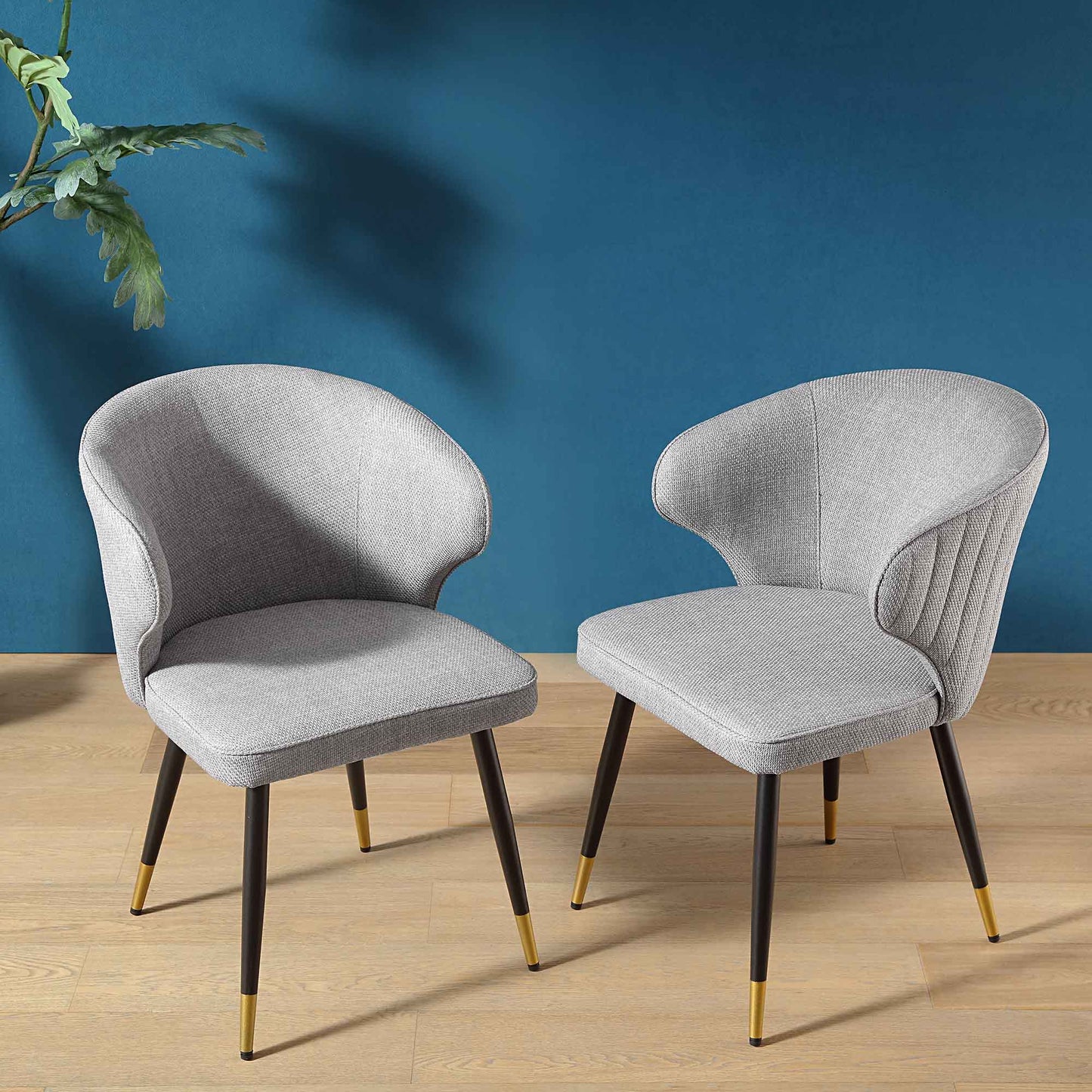 Ensemble de 2 chaises de salle à manger Carver en tissu tissé gris avec dossier cannelé Langham