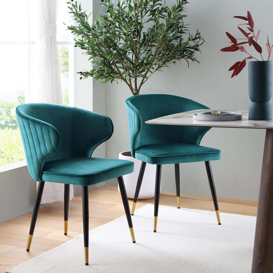 Ensemble de 2 chaises de salle à manger Carver rembourrées en velours bleu sarcelle Langham