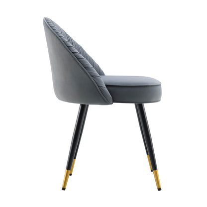 Lot de 2 chaises de salle à manger rembourrées en velours gris clair plissé Miyae
