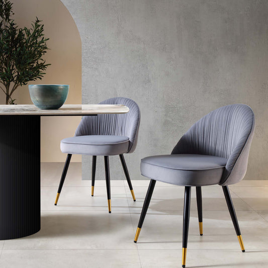 Lot de 2 chaises de salle à manger rembourrées en velours gris clair plissé Miyae