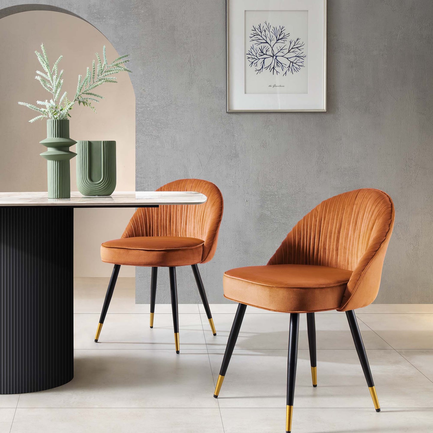 Lot de 2 chaises de salle à manger rembourrées en velours plissé orange brûlé Miyae