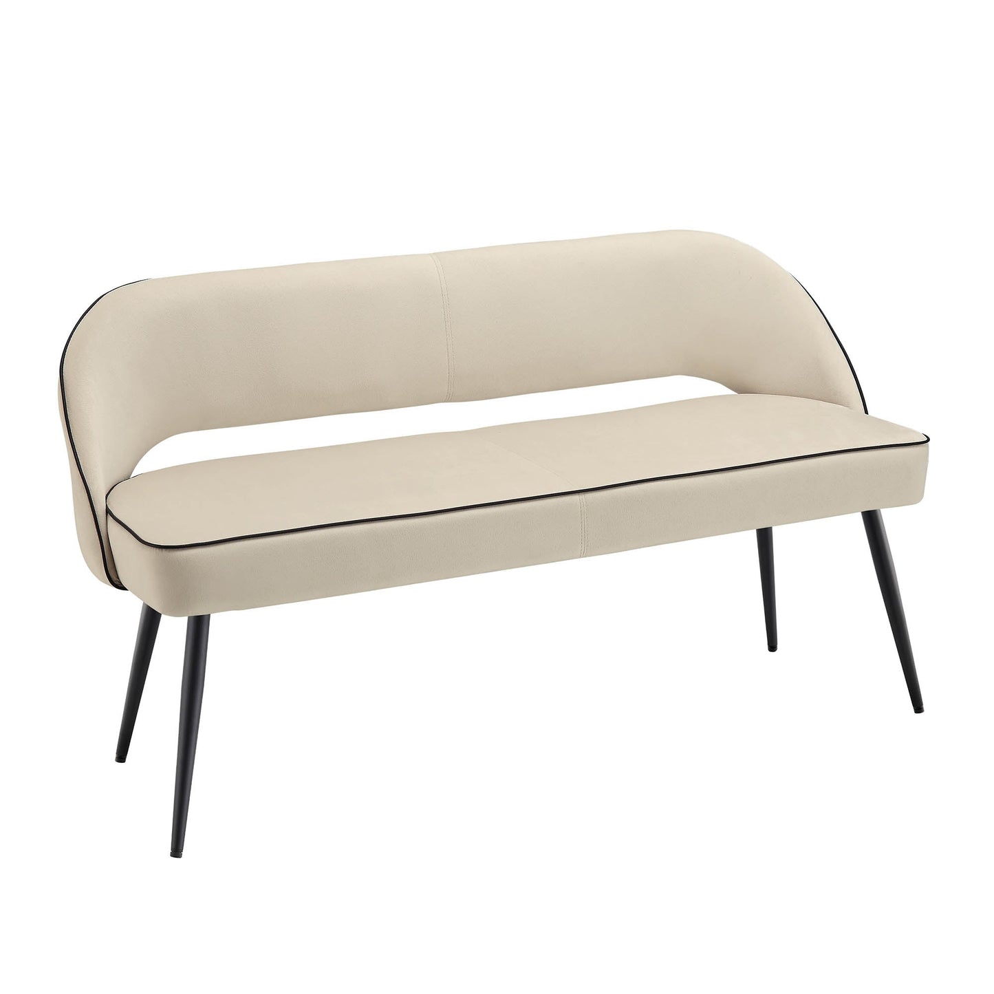 Banc de salle à manger 3 places rembourré en velours champagne Oakley avec passepoil contrasté