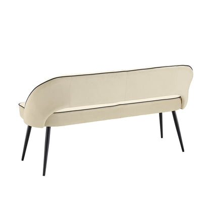 Banc de salle à manger 3 places rembourré en velours champagne Oakley avec passepoil contrasté