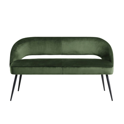 Banc de salle à manger 3 places Oakley en velours vert foncé avec passepoil contrasté