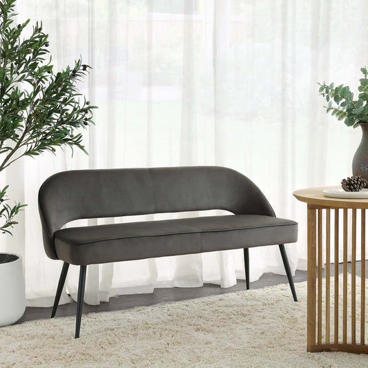 Banc de salle à manger 3 places Oakley en velours gris foncé avec passepoil contrasté