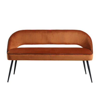 Banc de salle à manger 3 places rembourré en velours orange Oakley avec passepoil contrasté