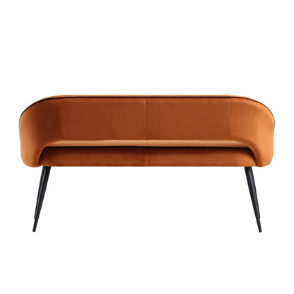Banc de salle à manger 3 places rembourré en velours orange Oakley avec passepoil contrasté