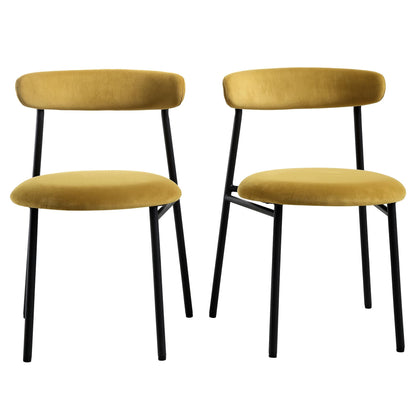 Ensemble de 2 chaises de salle à manger en velours jaune moutarde Donna