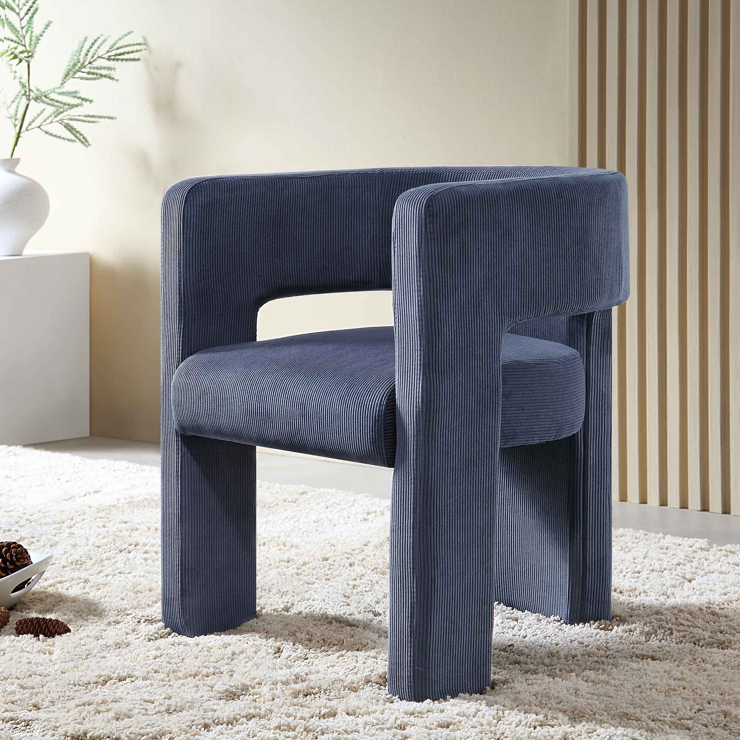 Chaise de salle à manger en velours côtelé bleu Greenwich