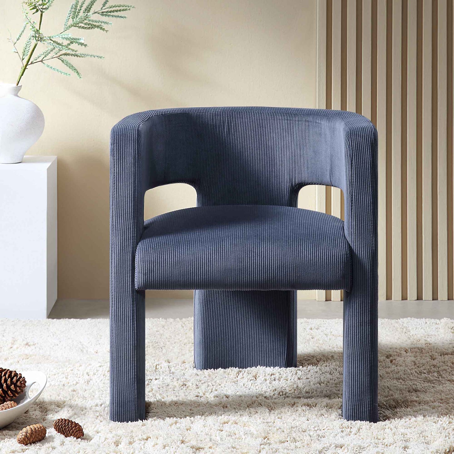 Chaise de salle à manger en velours côtelé bleu Greenwich