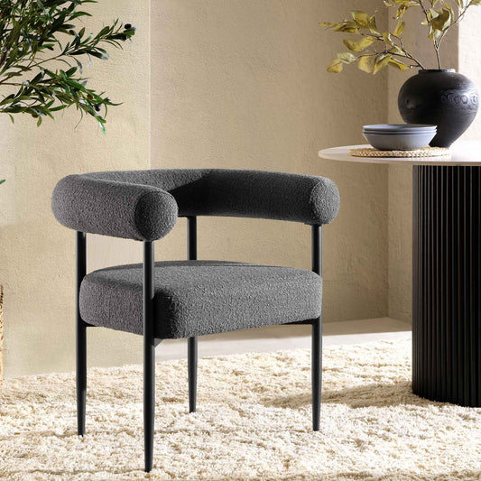 Chaise de salle à manger Fulbourn en tissu boucle anthracite avec pieds en métal noir