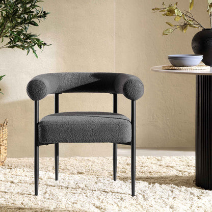 Chaise de salle à manger Fulbourn en tissu boucle anthracite avec pieds en métal noir