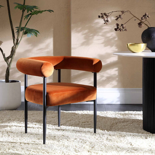 Chaise de salle à manger Fulbourn en velours rouille avec pieds noirs