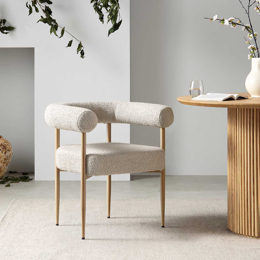 Chaise de salle à manger Fulbourn Taupe Boucle avec pieds effet bois naturel