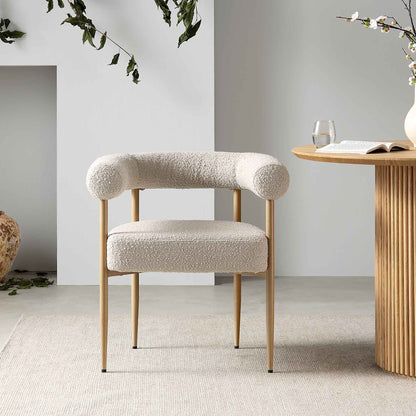 Chaise de salle à manger Fulbourn Taupe Boucle avec pieds effet bois naturel