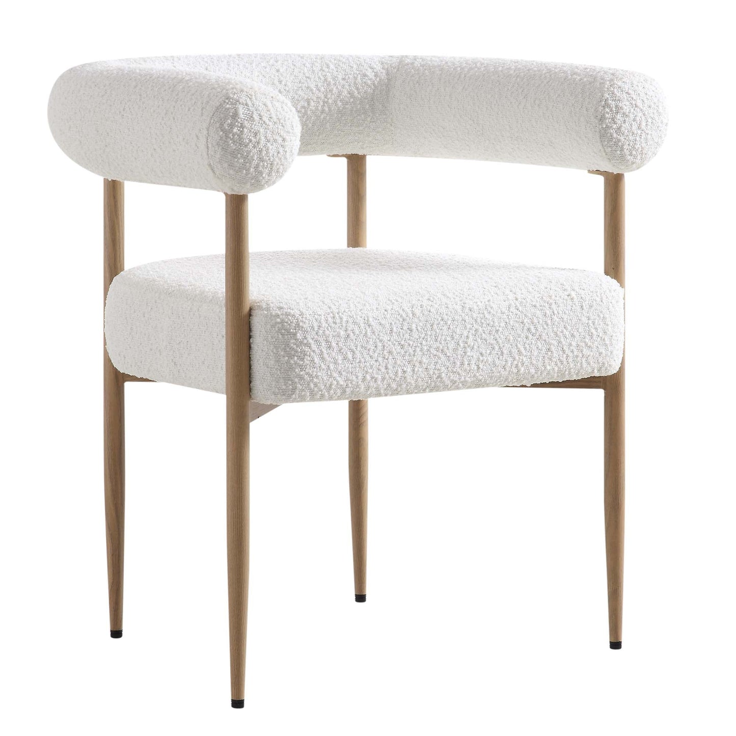 Chaise de salle à manger Fulbourn blanche bouclée avec pieds effet bois naturel