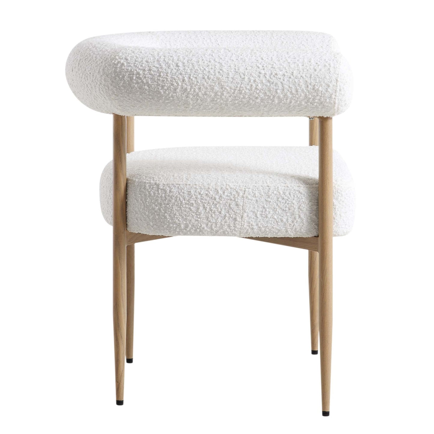 Chaise de salle à manger Fulbourn blanche bouclée avec pieds effet bois naturel