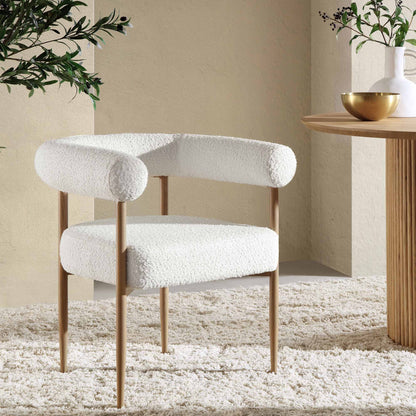 Chaise de salle à manger Fulbourn blanche bouclée avec pieds effet bois naturel