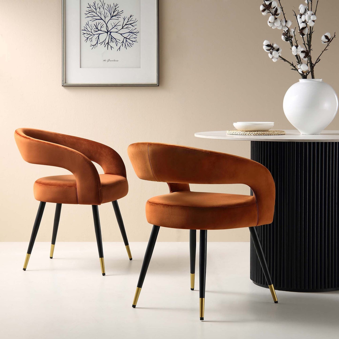Ensemble de 2 chaises de salle à manger en velours rouille Laurel Wave