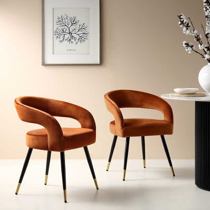 Ensemble de 2 chaises de salle à manger en velours rouille Laurel Wave
