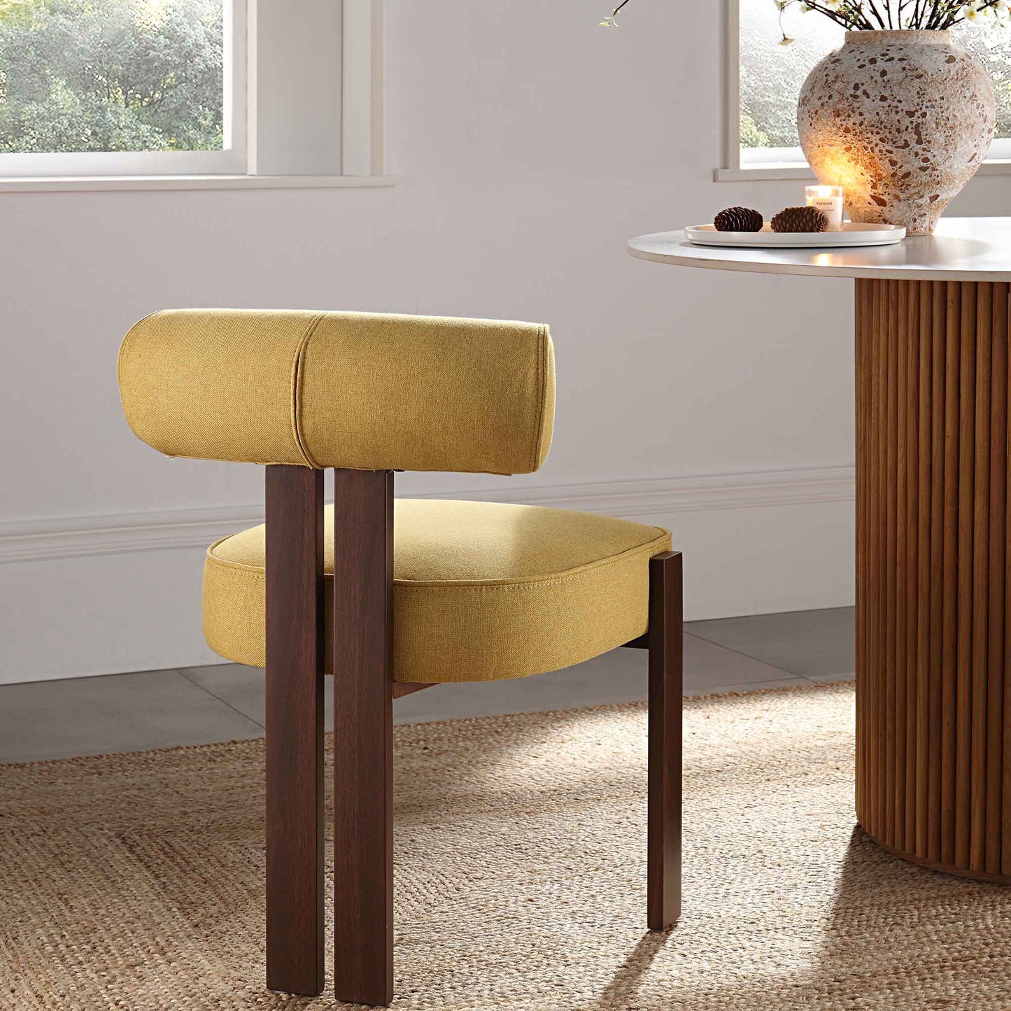 Chaise de salle à manger en tissu doré et miel Ophelia